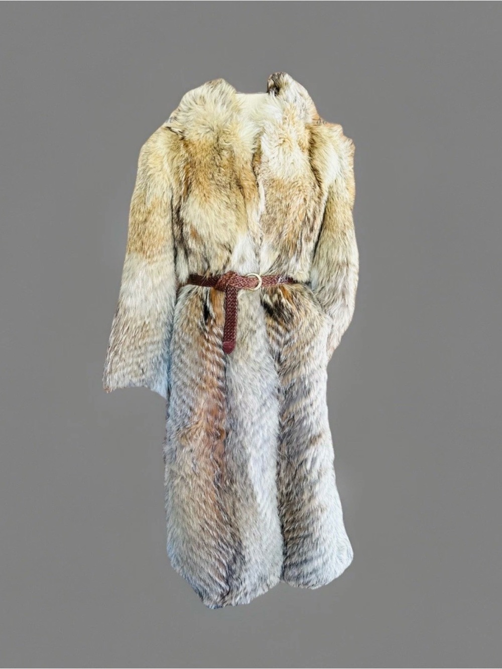 AMAZING HOODED COYOTE FUR COAT FULL LENGTH VTG Not Lynx Sable Fox Chinchilla